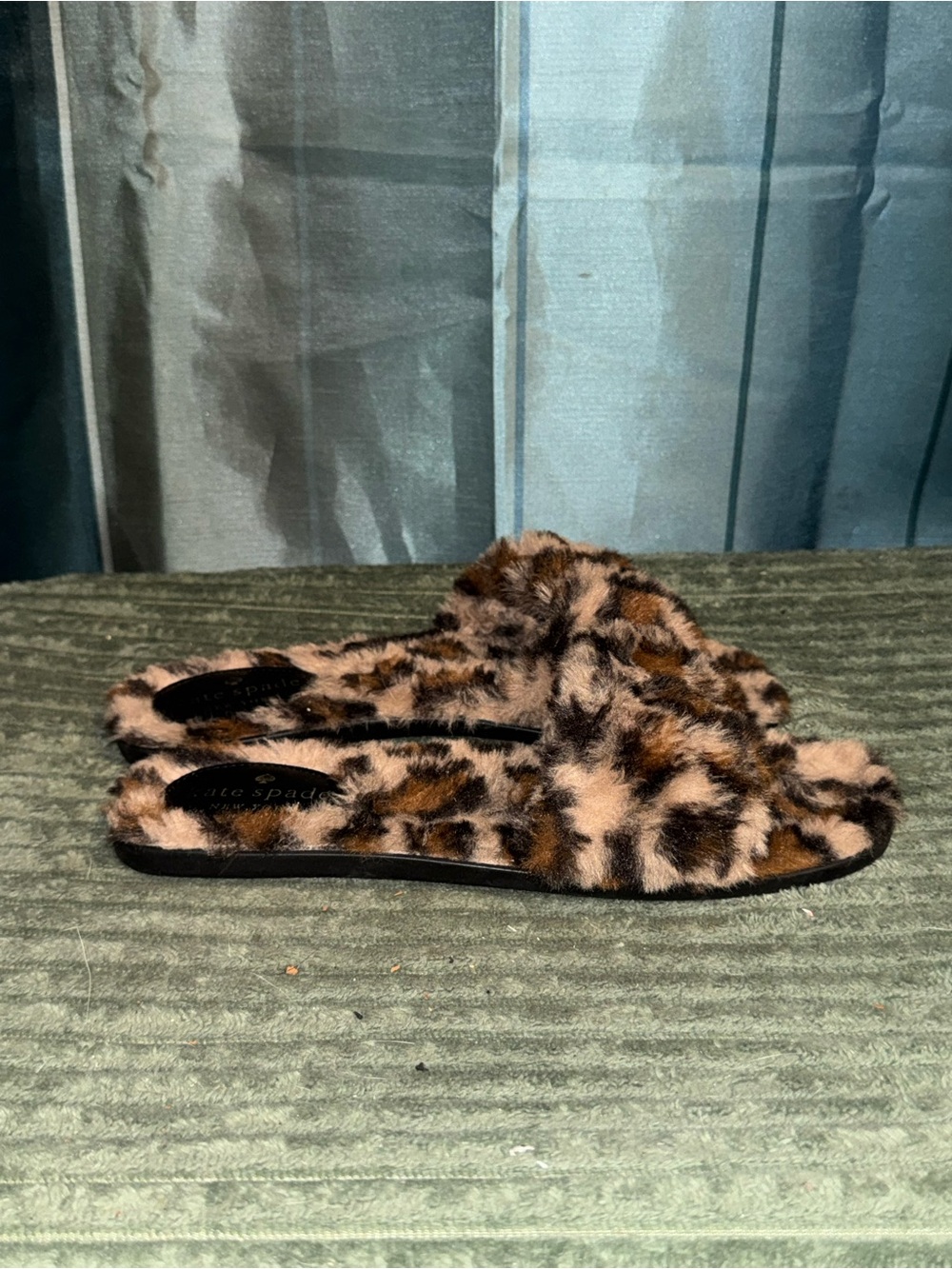 kate spade Leopard Faux Fur Slide Slippers in Brown and Black